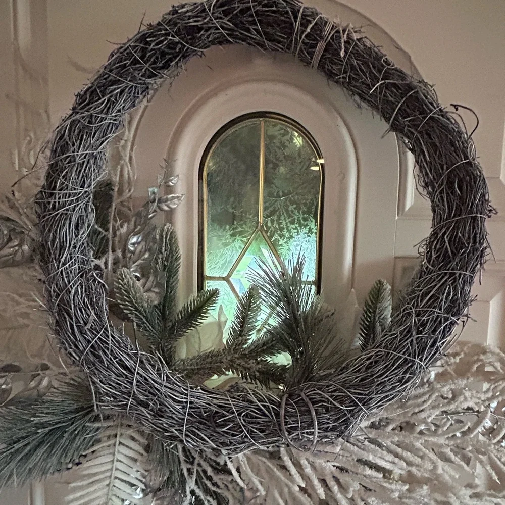 Poinsettia Winter Wreath Frosted Greenery Wall Decor